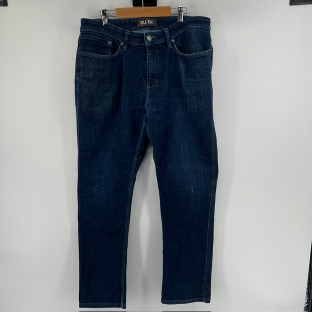 DUER Men's Performance Denim Jeans Relaxed Taper 33x30 Dark Wash Stretch READ